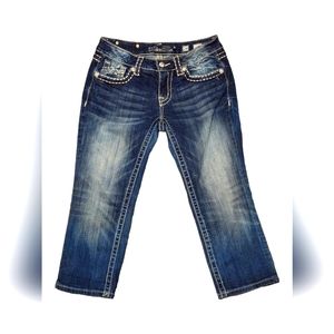 MISS ME Dark Wash Cuffed Capris